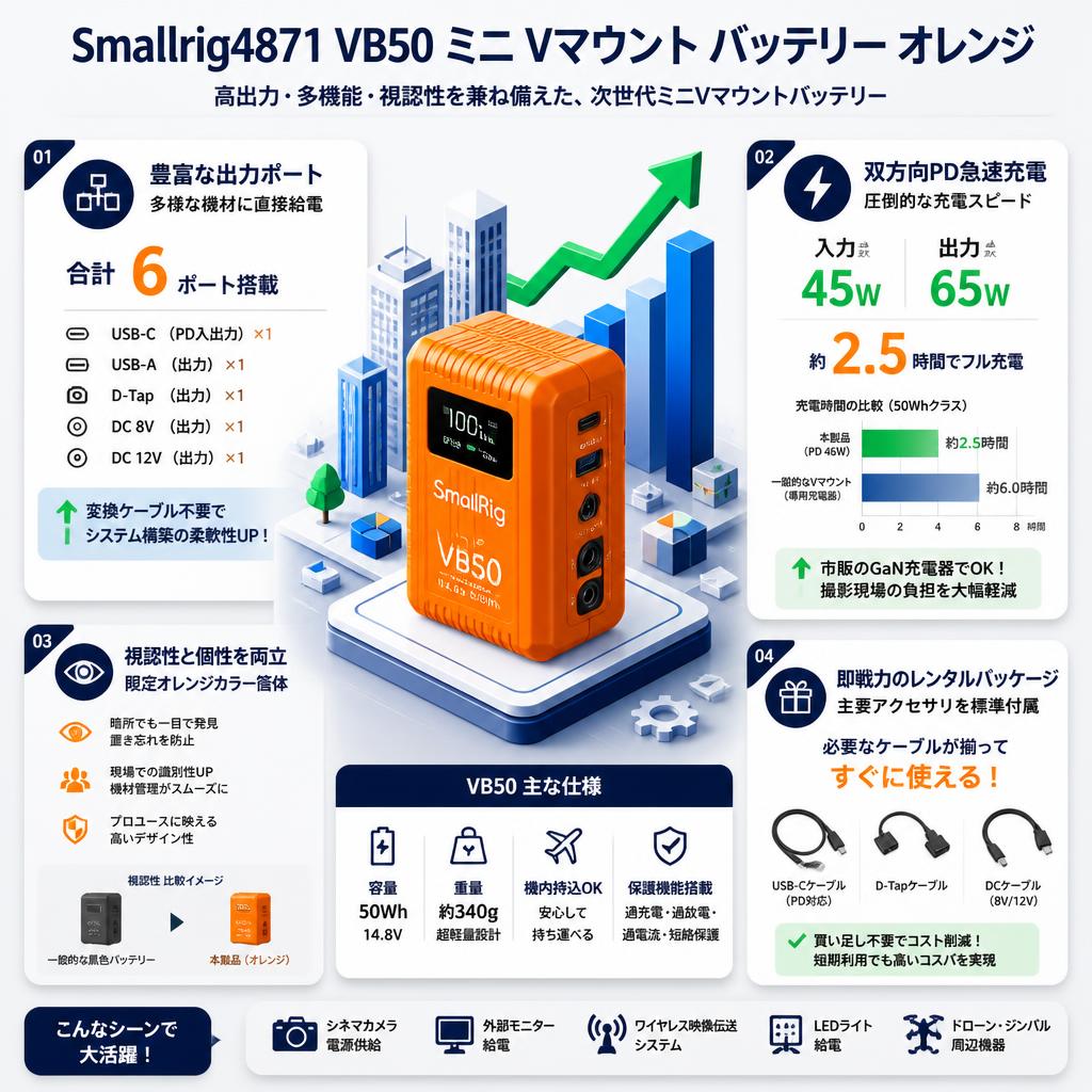 Smallrig4871 VB50 ミニ Vマウント バッテリー オレンジ セールスポイント