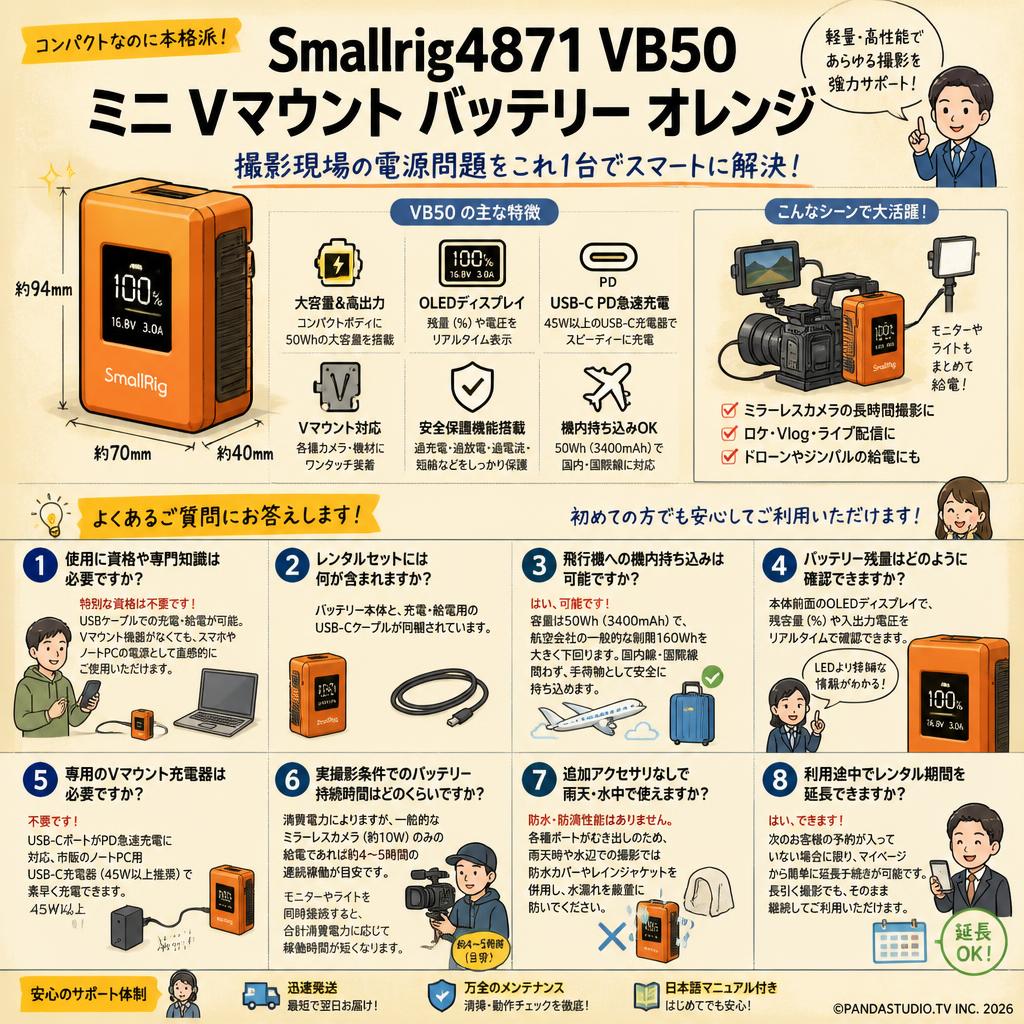 Smallrig4871 VB50 ミニ Vマウント バッテリー オレンジ FAQ（よくある質問と答え）