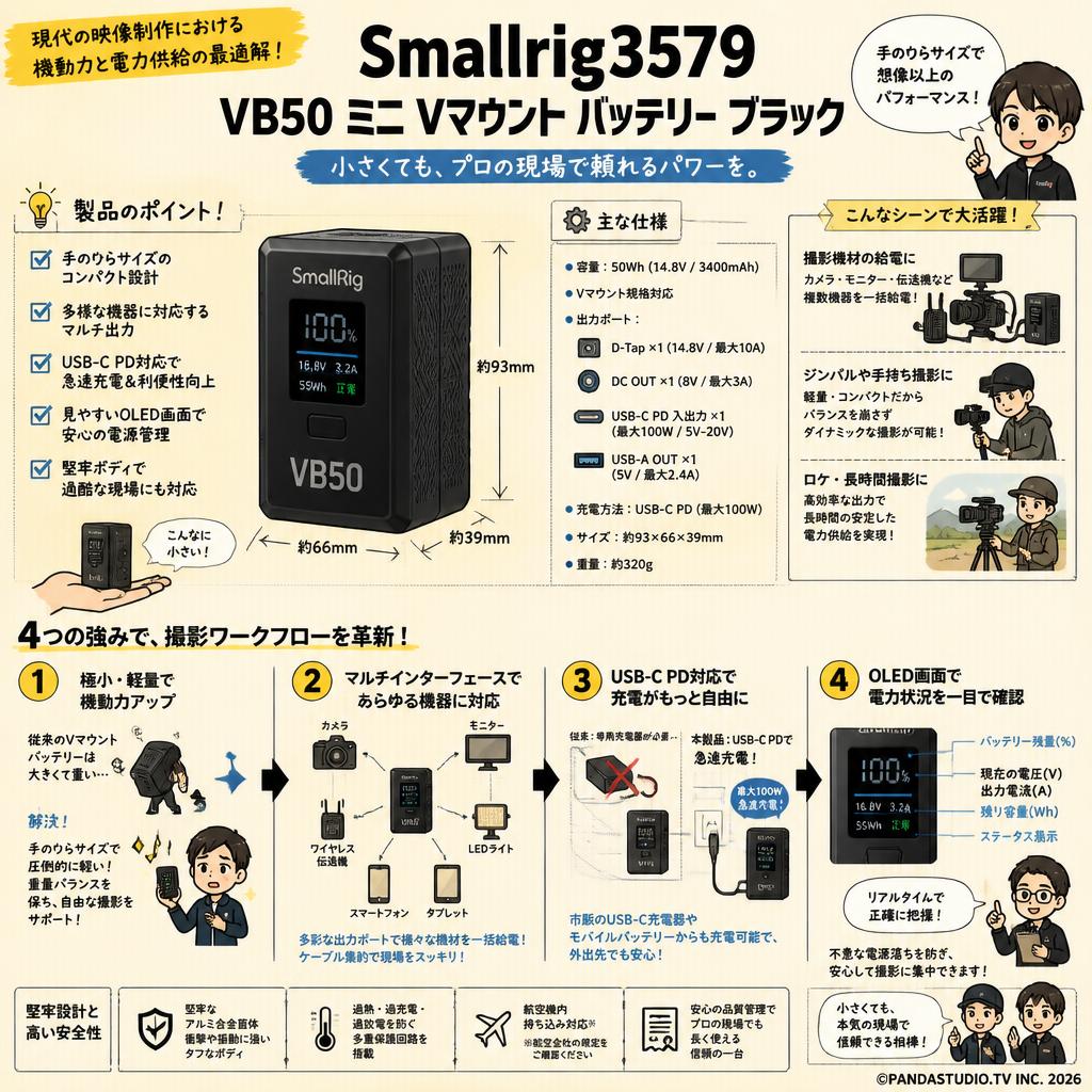 Smallrig3579 VB50 ミニ Vマウント バッテリー ブラック 概要