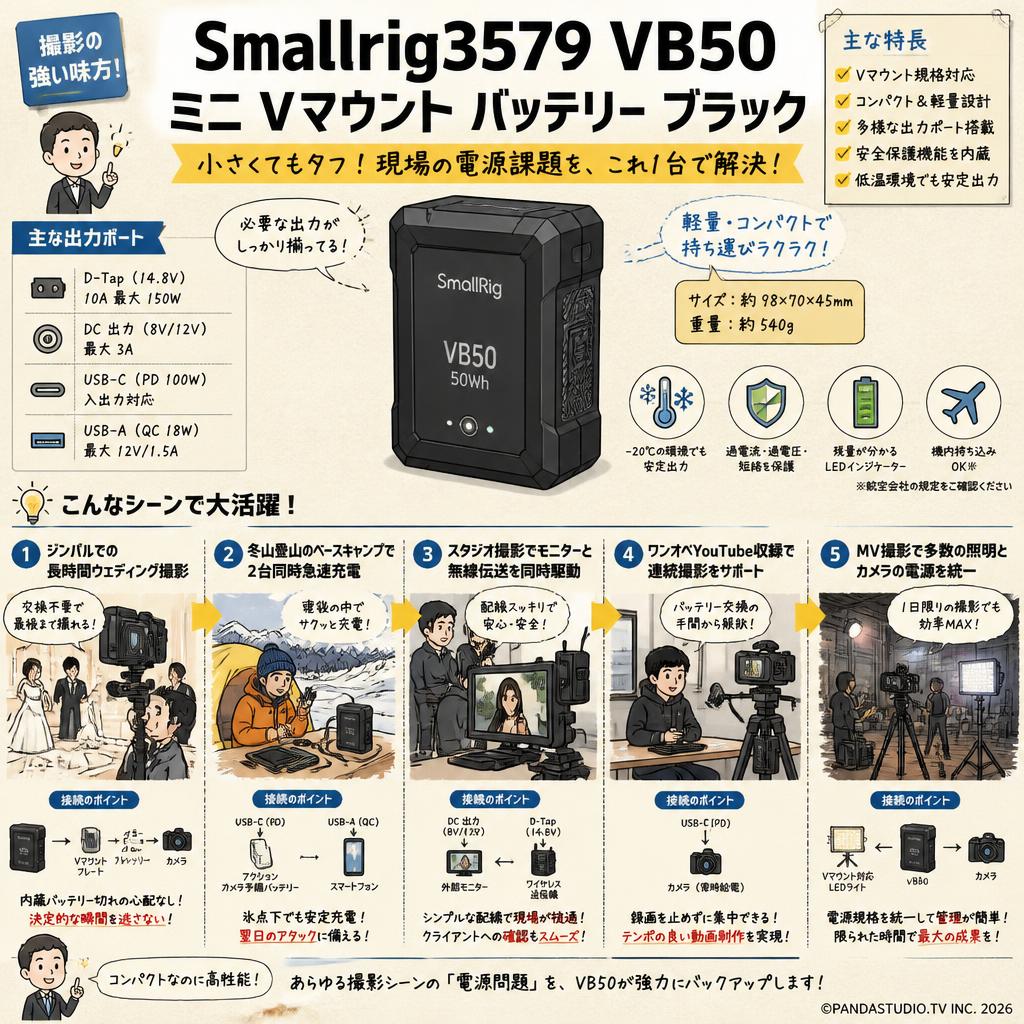 Smallrig3579 VB50 ミニ Vマウント バッテリー ブラック 用途