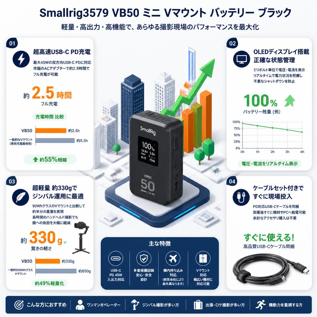 Smallrig3579 VB50 ミニ Vマウント バッテリー ブラック セールスポイント