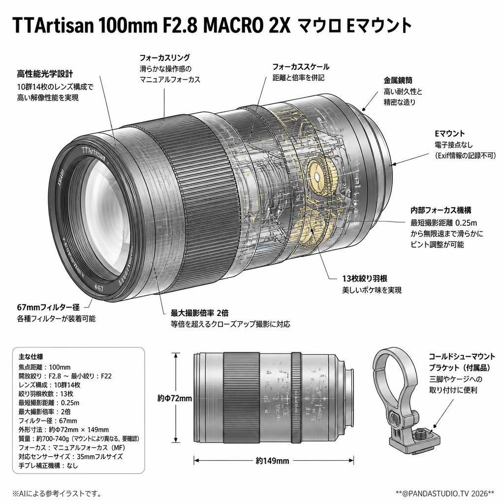 TTArtisan 100mm F2.8 MACRO 2X マクロ Eマウント スペック