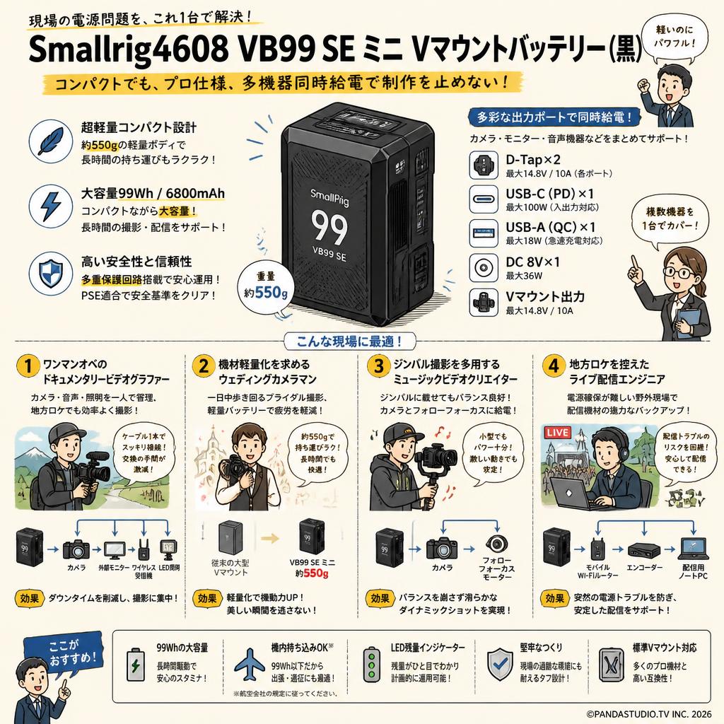Smallrig4608 VB99 SE ミニ Vマウントバッテリー 黒 おもな対象のお客様