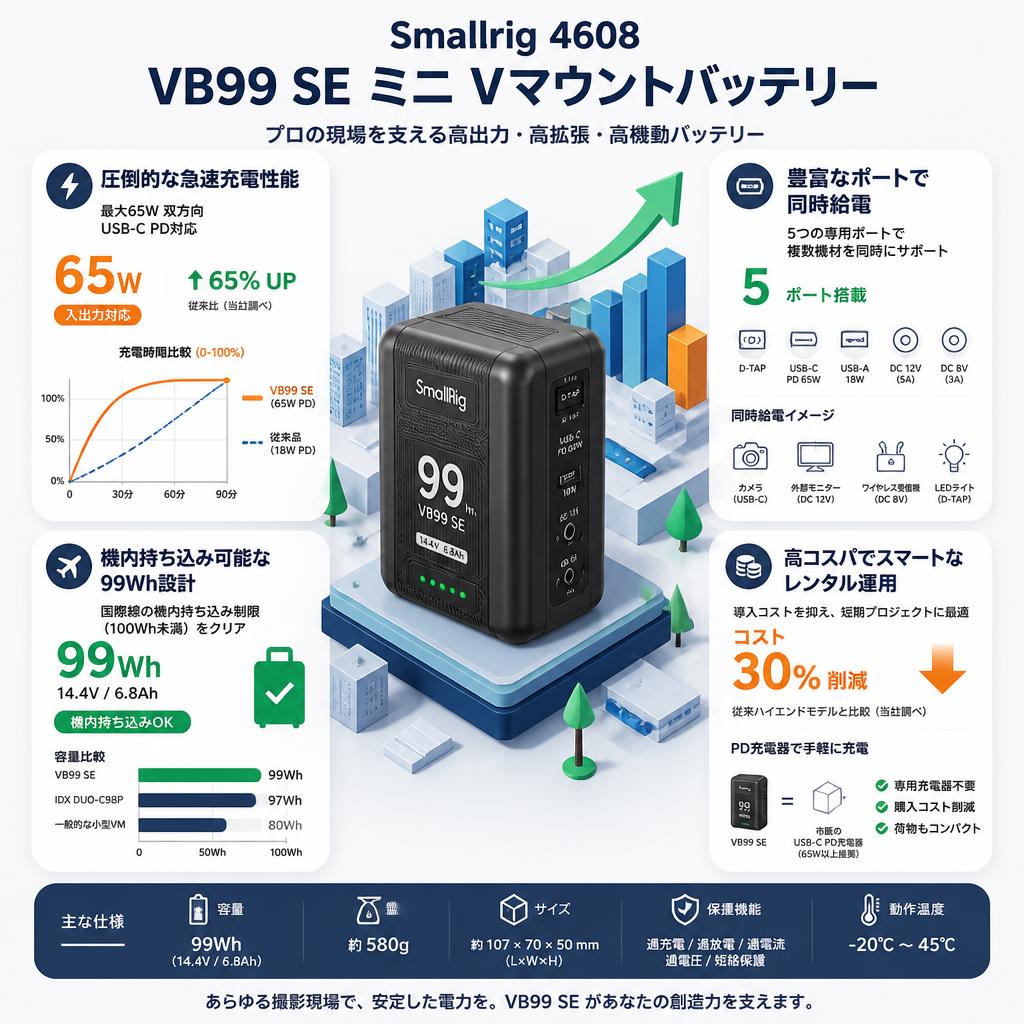 Smallrig4608 VB99 SE ミニ Vマウントバッテリー 黒 セールスポイント