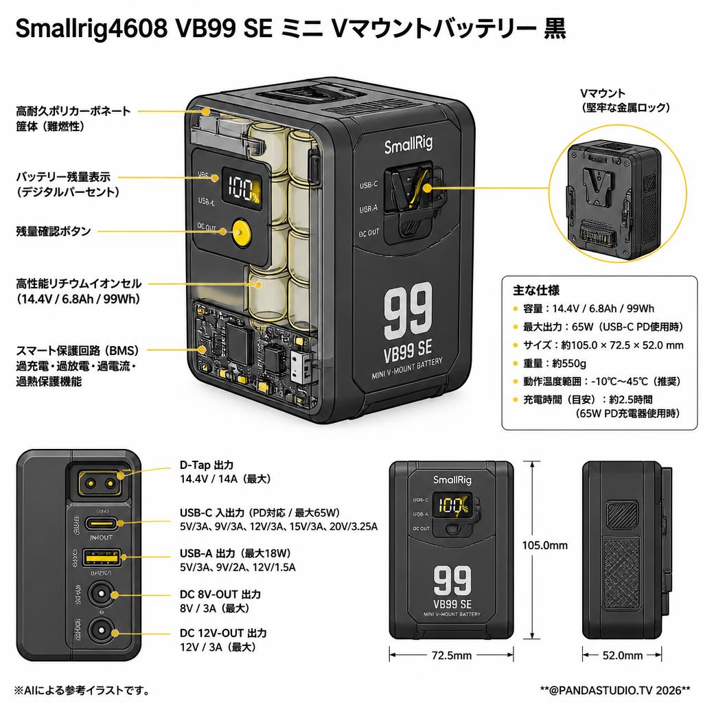 Smallrig4608 VB99 SE ミニ Vマウントバッテリー 黒 スペック