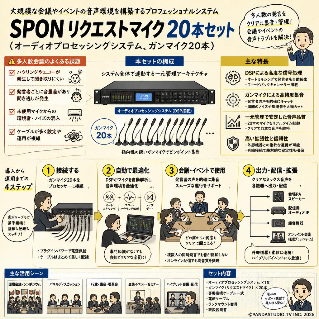 SPON リクエストマイク20本セット（オーディオプロセッシングシステム、ガンマイク20本） 概要