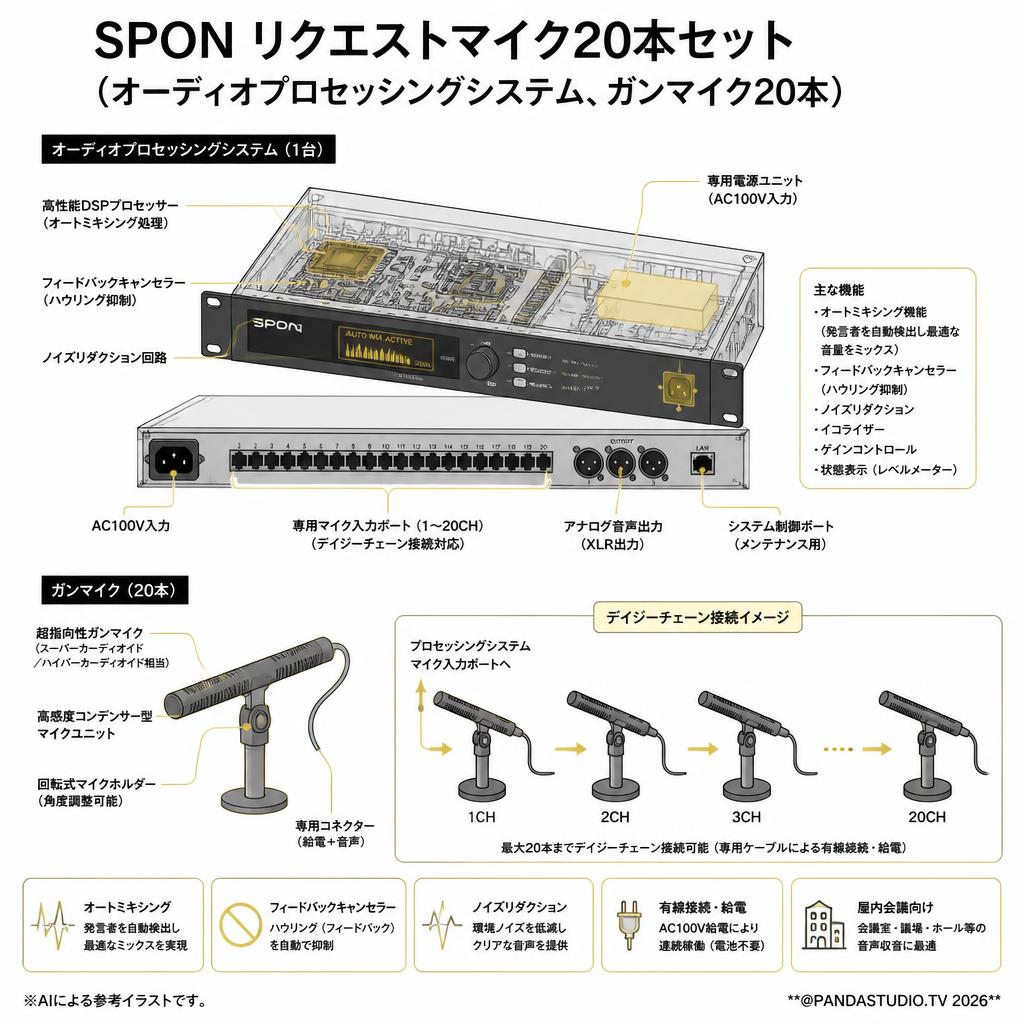 SPON リクエストマイク20本セット（オーディオプロセッシングシステム、ガンマイク20本） スペック