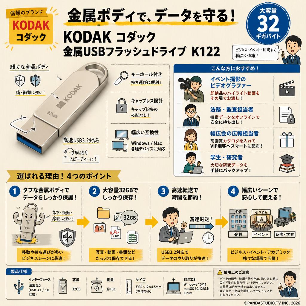 KODAK コダック 1個 K122 金属 USB フラッシュドライブ 32ギガバイト おもな対象のお客様