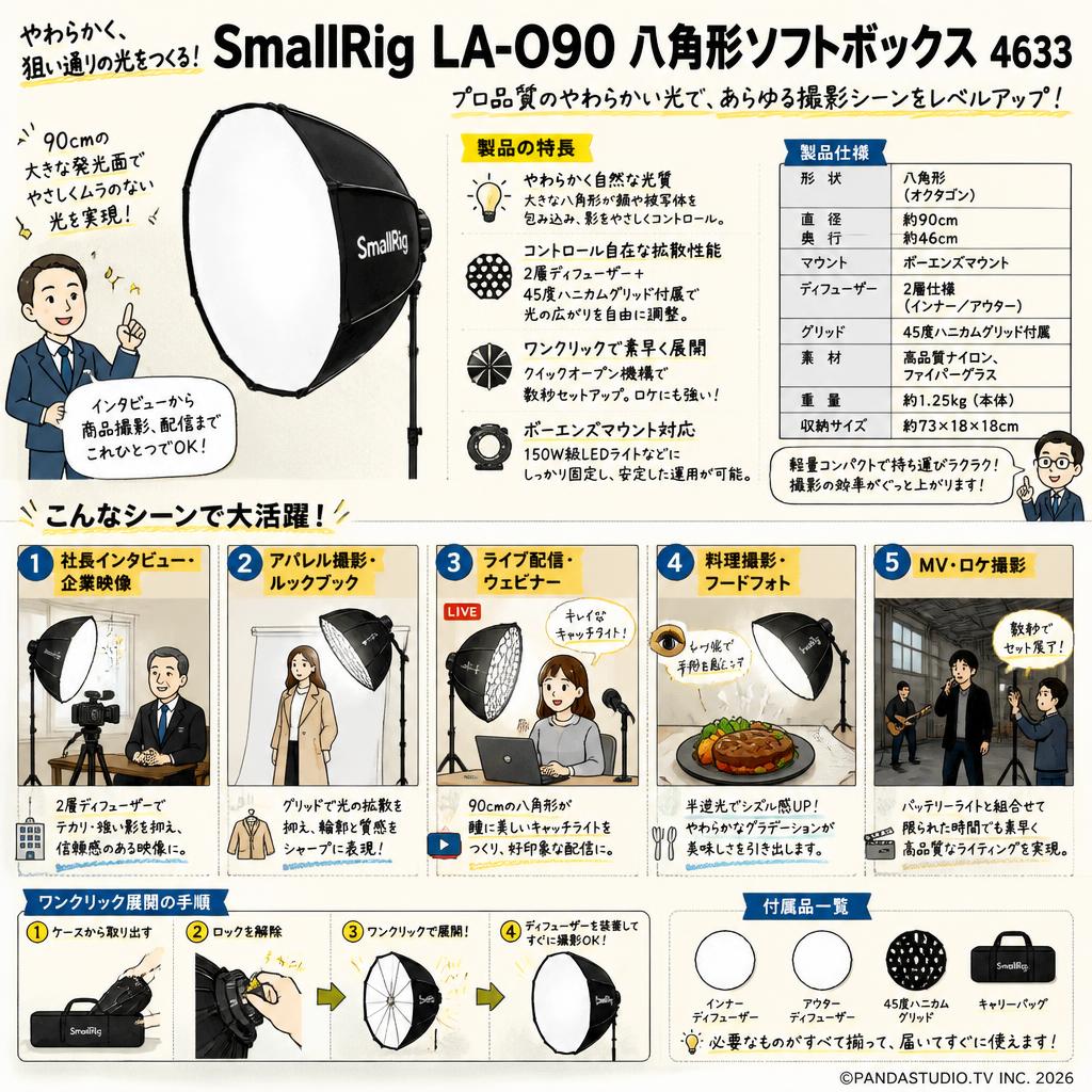 SmallRig LA-O90 八角形ソフトボックス 4633 用途