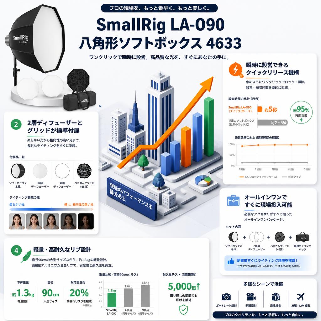 SmallRig LA-O90 八角形ソフトボックス 4633 セールスポイント