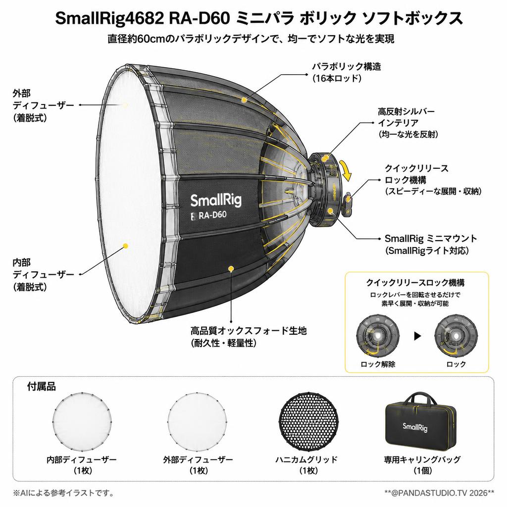 SmallRig4682 RA-D60 ミニパラ ボリック ソフトボックス スペック