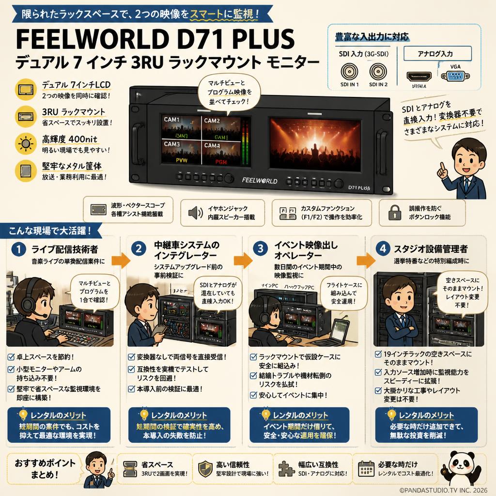 FEELWORLD D71 PLUS デュアル 7 インチ 3RU ラックマウント モニター おもな対象のお客様