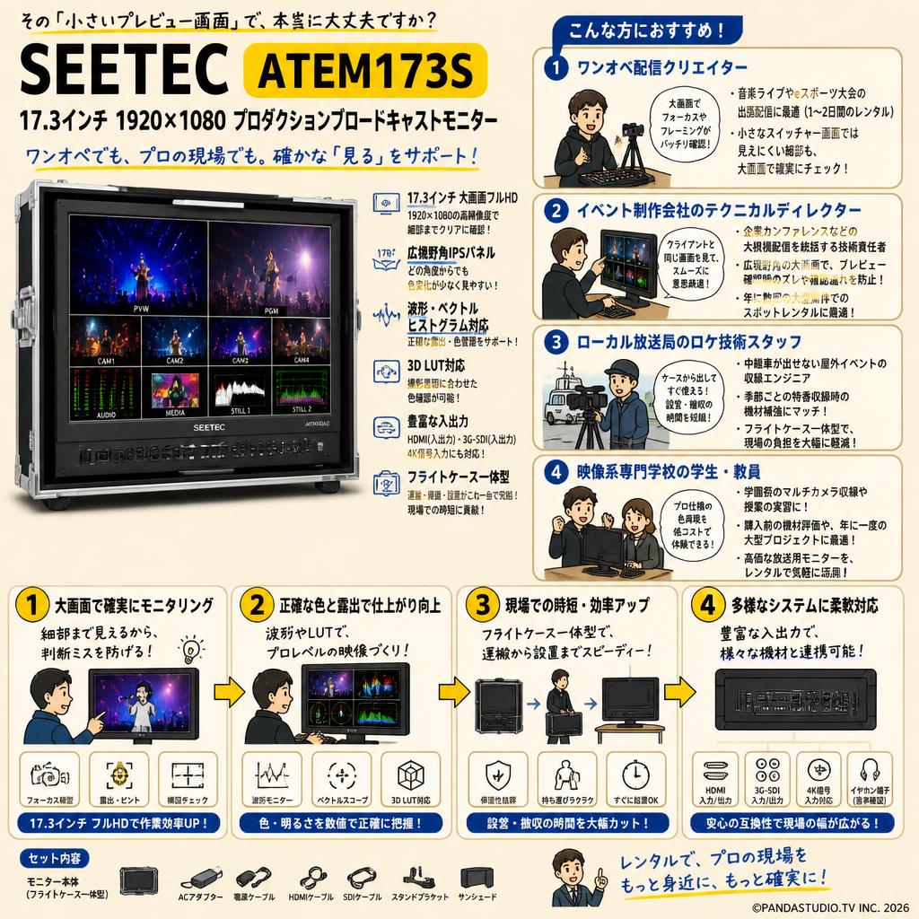 SEETEC ATEM173S 17.3インチ1920x1080プロダクションブロードキャストモニター おもな対象のお客様