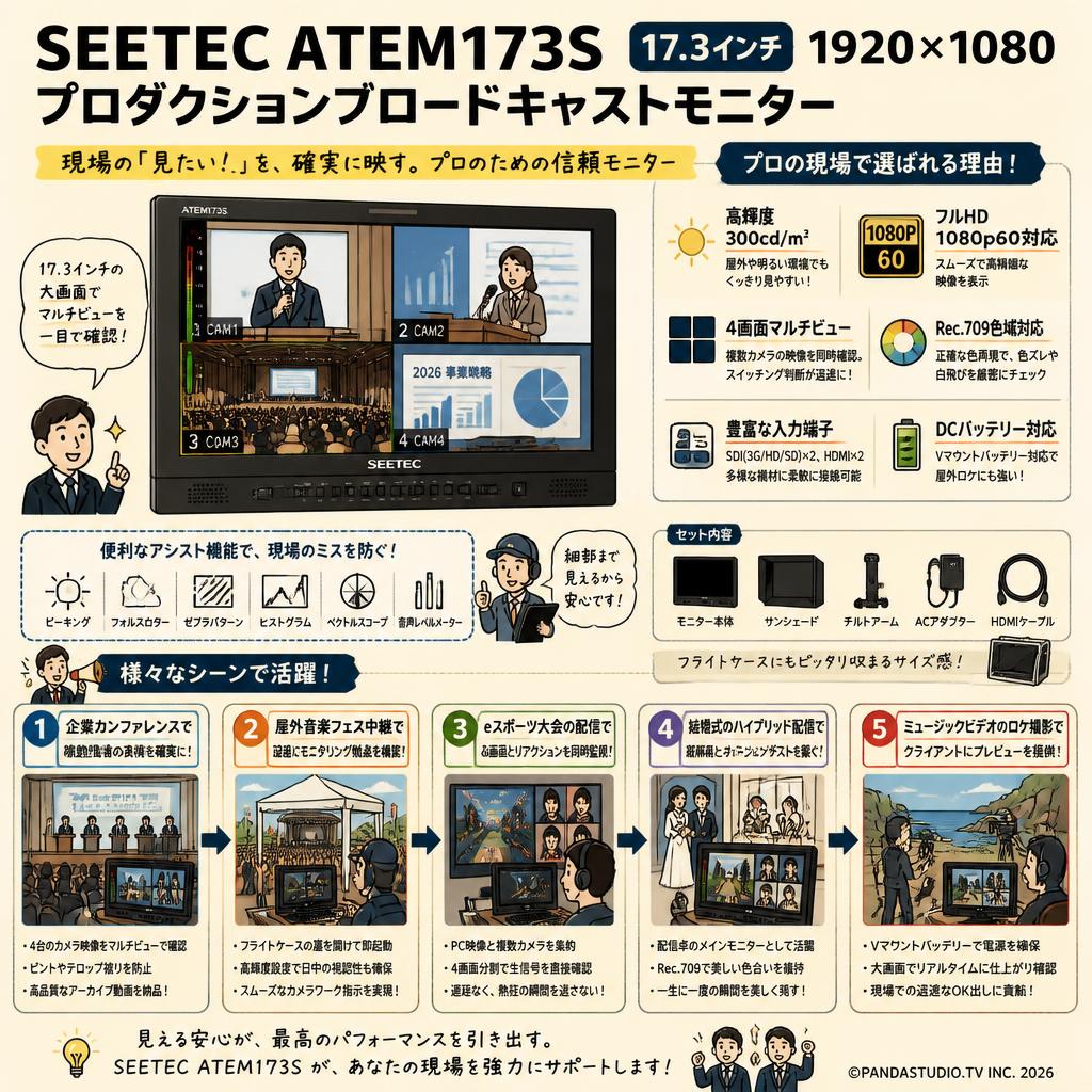 SEETEC ATEM173S 17.3インチ1920x1080プロダクションブロードキャストモニター 用途