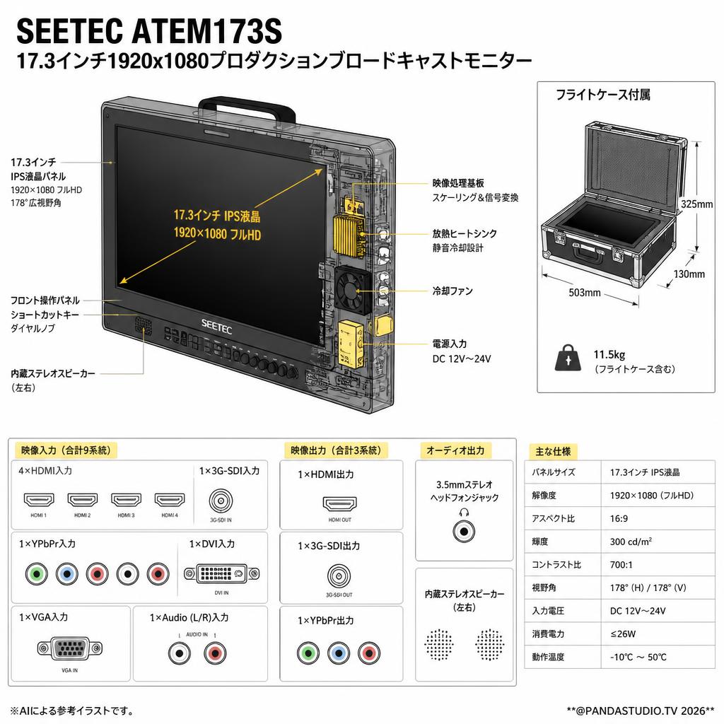 SEETEC ATEM173S 17.3インチ1920x1080プロダクションブロードキャストモニター スペック