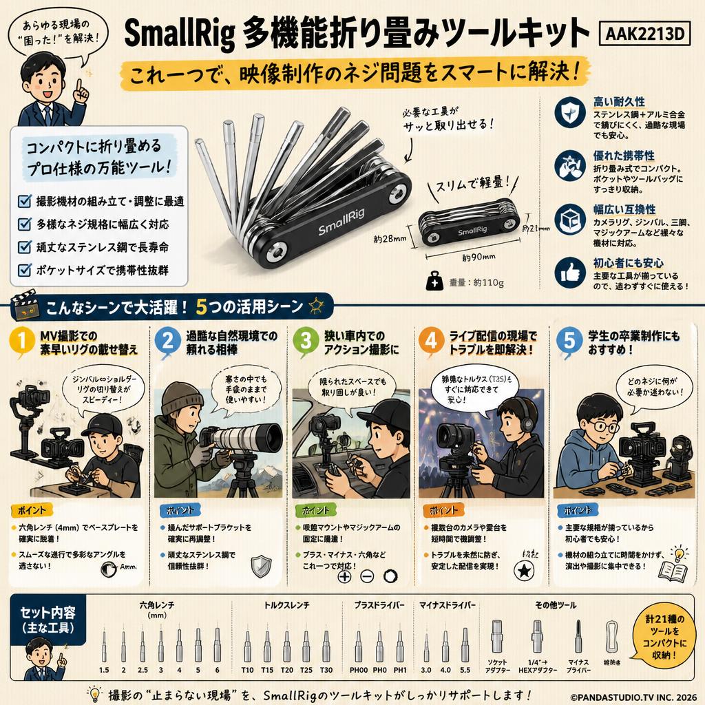 SmallRig 多機能折り畳みツールキット AAK2213D 用途