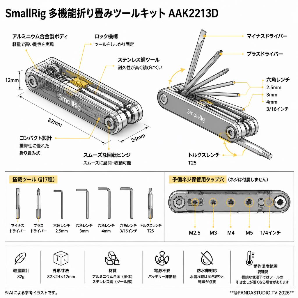 SmallRig 多機能折り畳みツールキット AAK2213D スペック