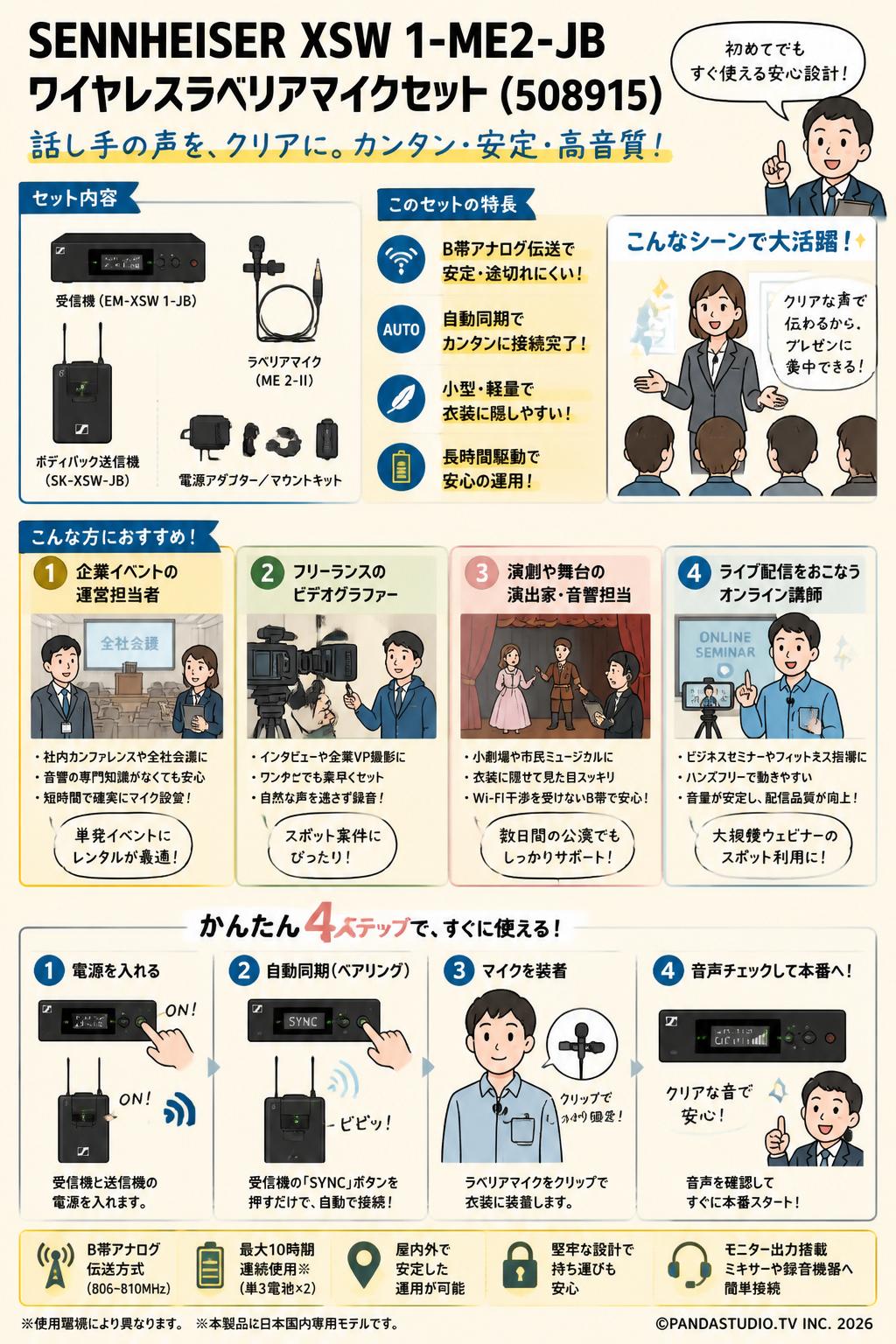 SENNHEISER XSW 1-ME2-JB ワイヤレスラベリアマイクセット (508915) おもな対象のお客様