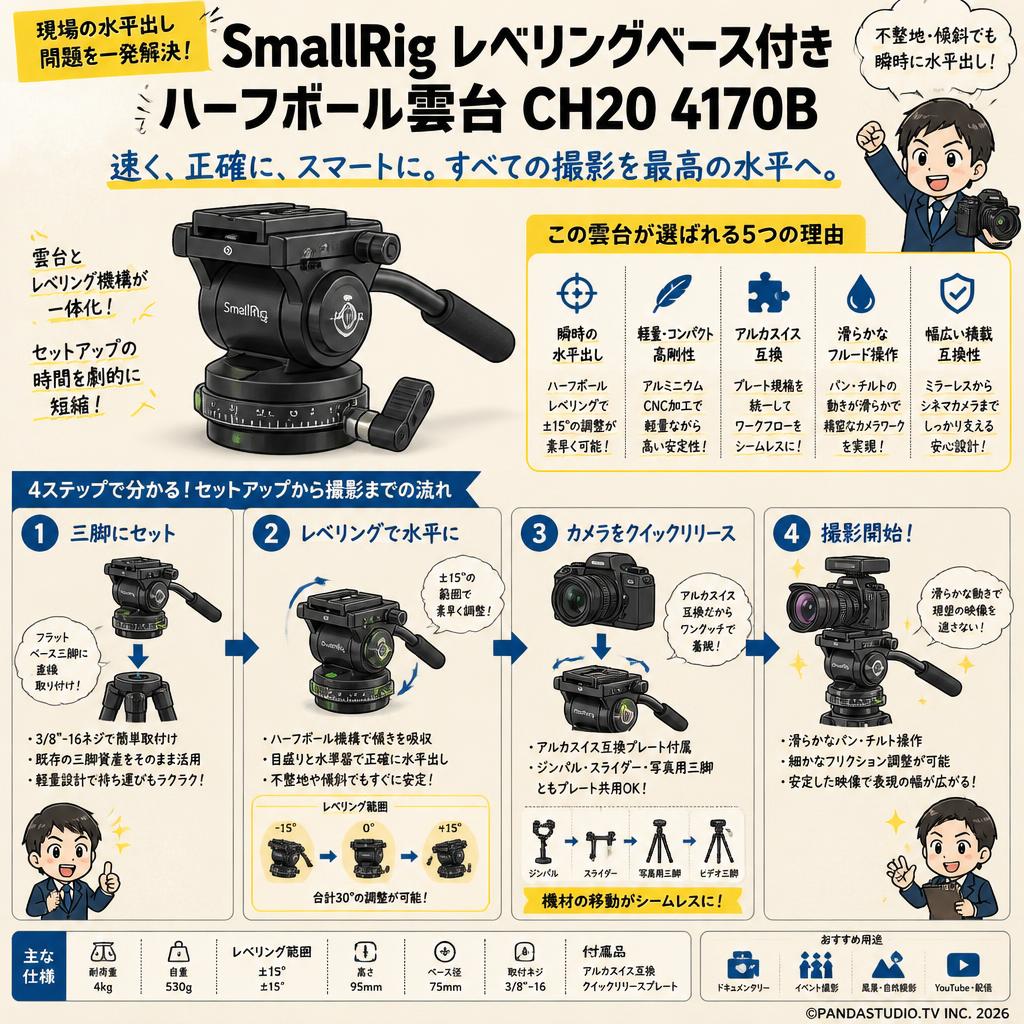 SmallRig レベリングベース付きハーフボール雲台 CH20 4170B 概要