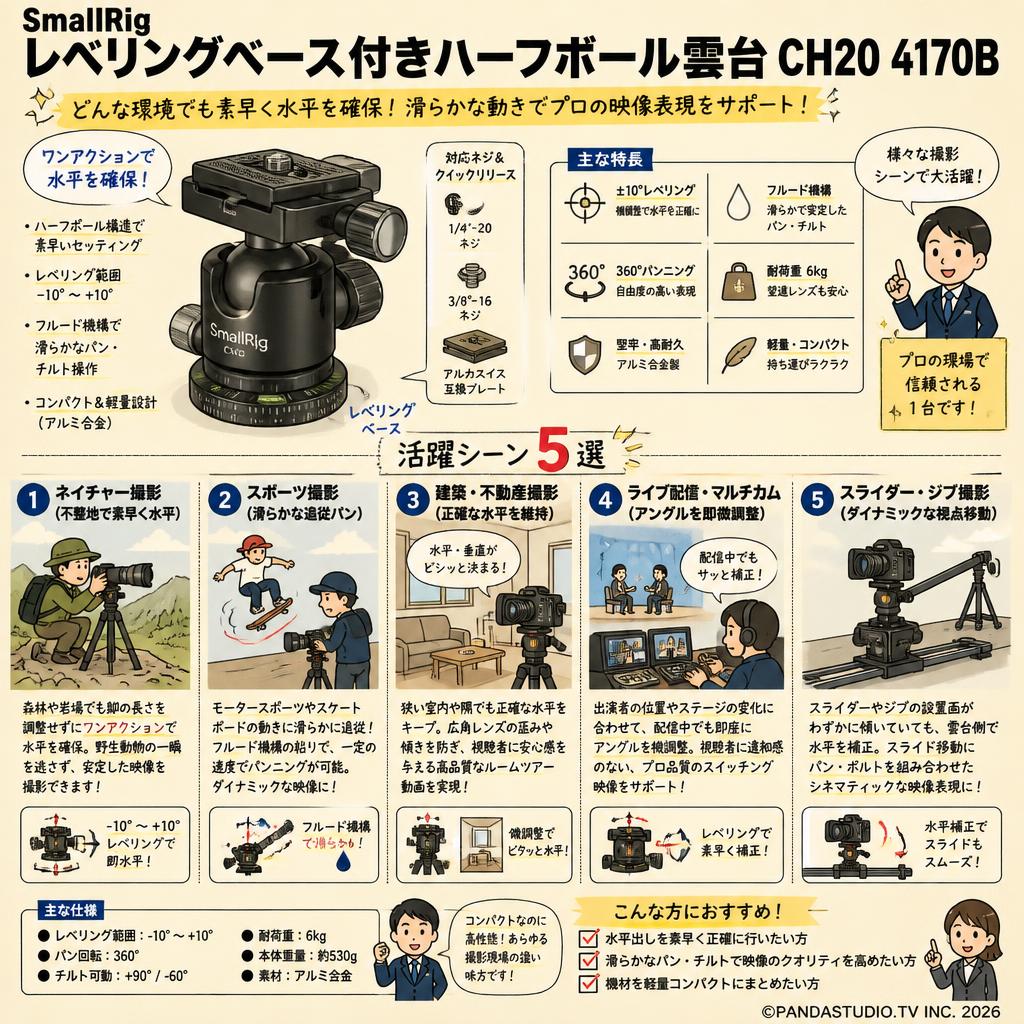 SmallRig レベリングベース付きハーフボール雲台 CH20 4170B 用途