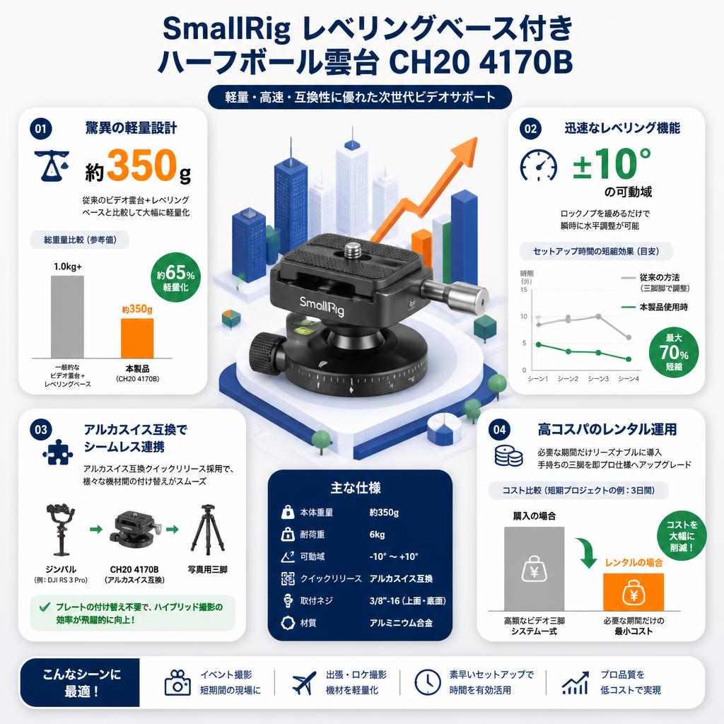 SmallRig レベリングベース付きハーフボール雲台 CH20 4170B セールスポイント
