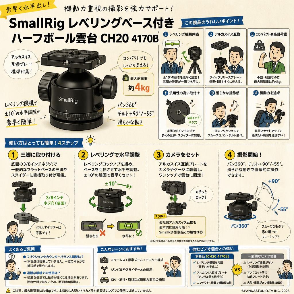 SmallRig レベリングベース付きハーフボール雲台 CH20 4170B FAQ（よくある質問と答え）