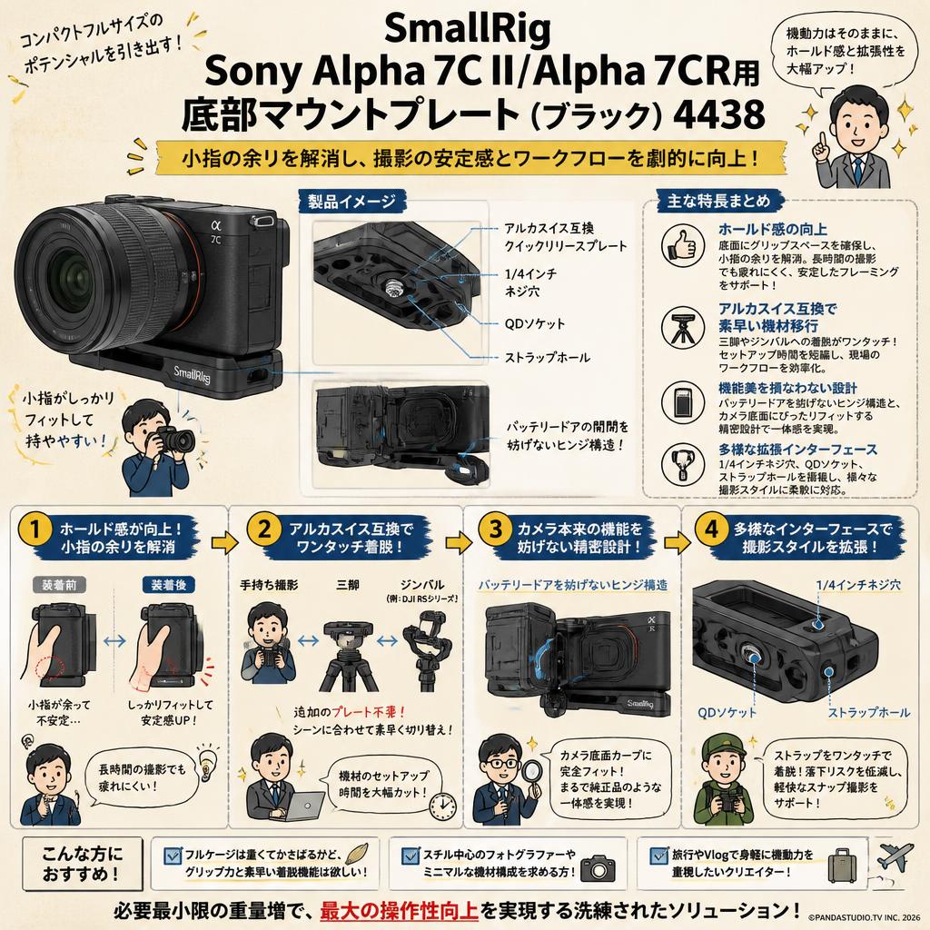 SmallRig Sony Alpha 7C II / Alpha 7CR用底部マウントプレート（ブラック）4438 概要