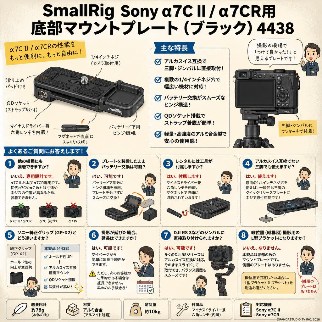 SmallRig Sony Alpha 7C II / Alpha 7CR用底部マウントプレート（ブラック）4438 FAQ（よくある質問と答え）