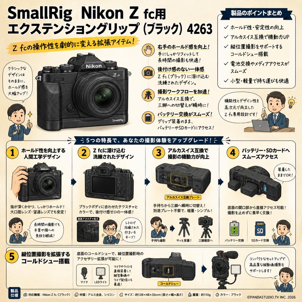 SmallRig Nikon Z fc用エクステンショングリップ（ブラック） 4263 概要