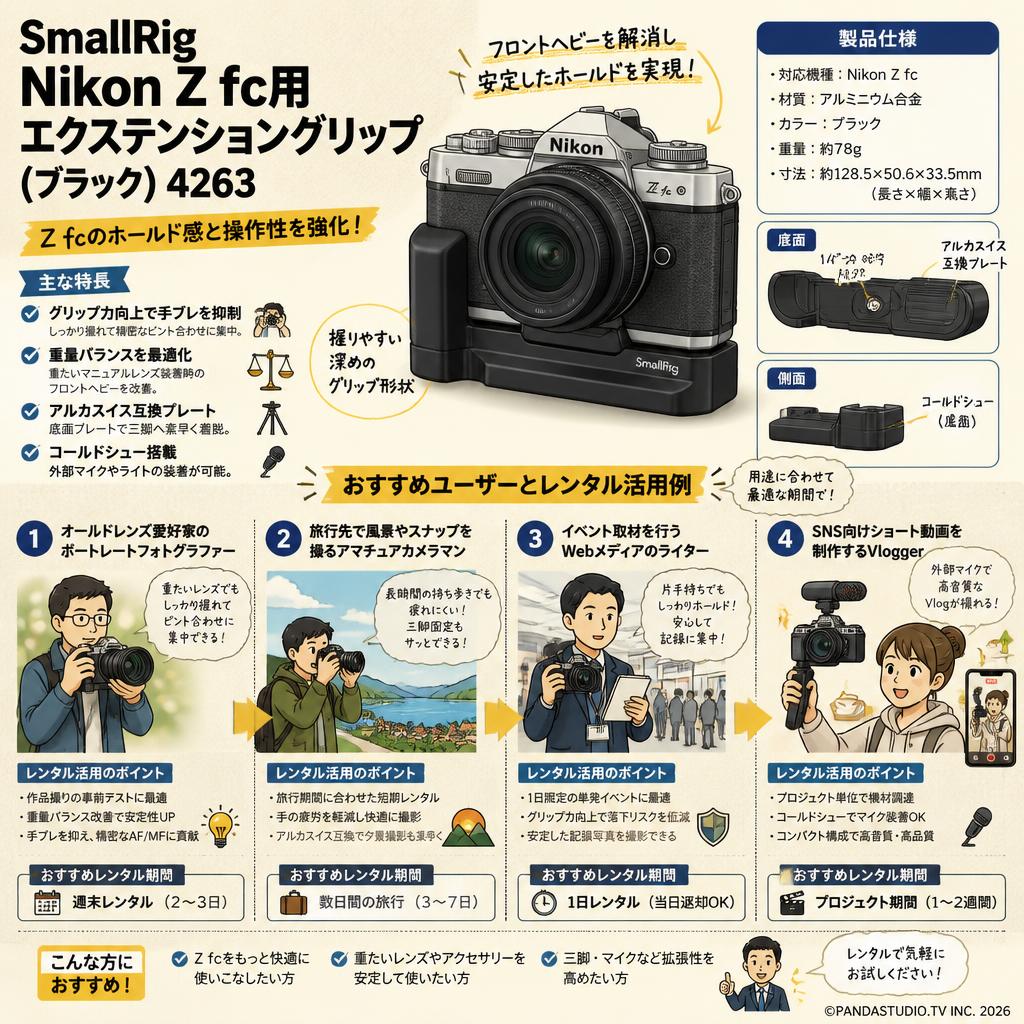 SmallRig Nikon Z fc用エクステンショングリップ（ブラック） 4263 おもな対象のお客様