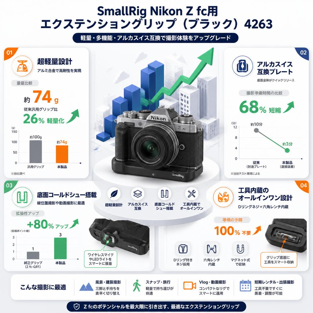 SmallRig Nikon Z fc用エクステンショングリップ（ブラック） 4263 セールスポイント