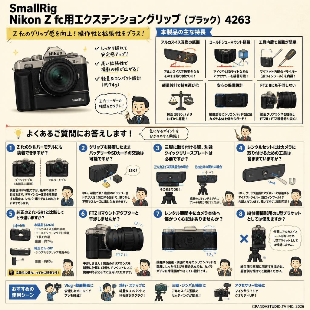 SmallRig Nikon Z fc用エクステンショングリップ（ブラック） 4263 FAQ（よくある質問と答え）