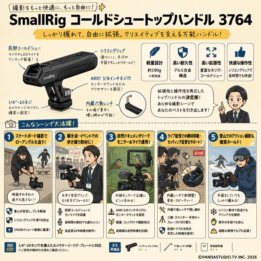 SmallRig コールドシュートップハンドル 3764 用途