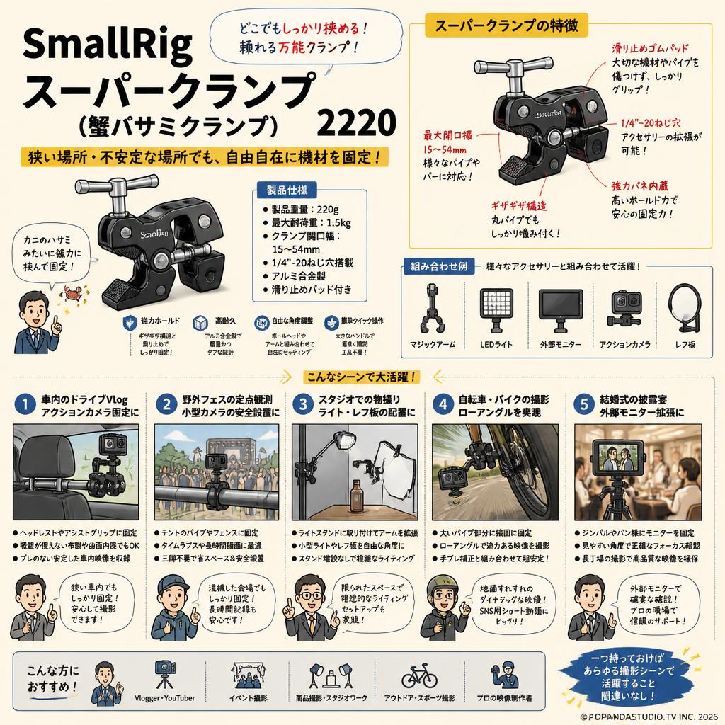 SmallRigスーパークランプ （ 蟹バサミクランプ）2220 用途