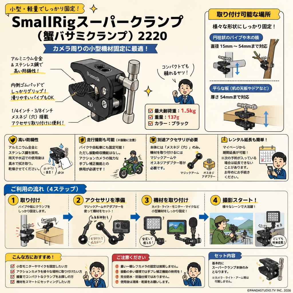 SmallRigスーパークランプ （ 蟹バサミクランプ）2220 FAQ（よくある質問と答え）