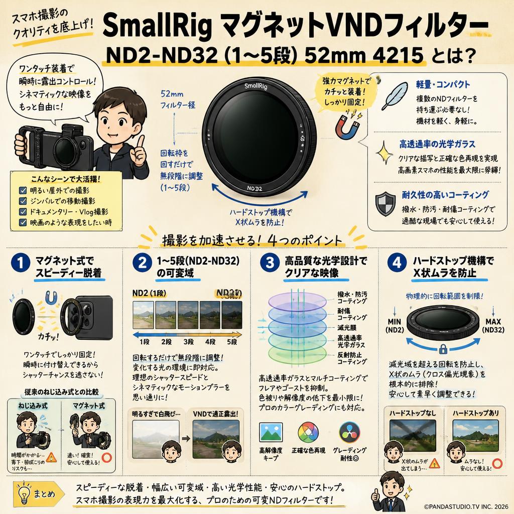 SmallRig マグネットVNDフィルターND2-ND32 (1～5段) 52mm  4215 概要
