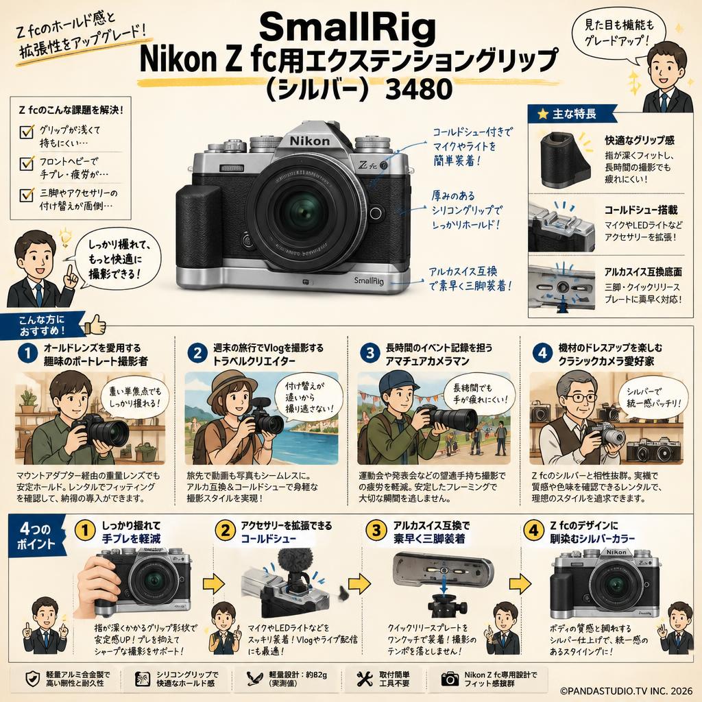 SmallRig Nikon Z fc用エクステンショングリップ（シルバー） 3480 おもな対象のお客様