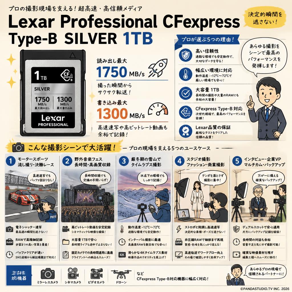 Lexar Professional CFexpress Type-B SILVER1TB (最大読み出し1750MB/s 最大書き込み1300MB/s) 用途