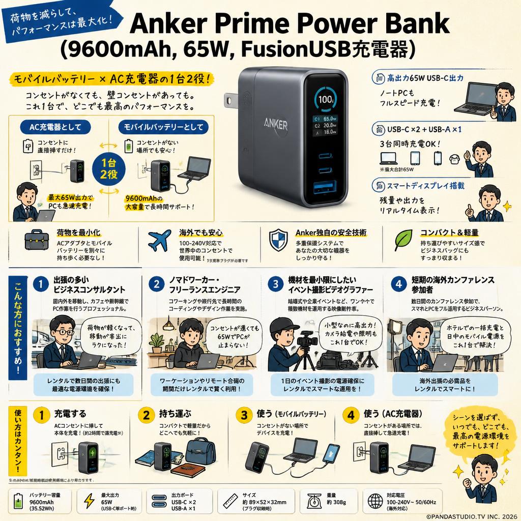 Anker Prime Power Bank (9600mAh, 65W, FusionUSB充電器) おもな対象のお客様