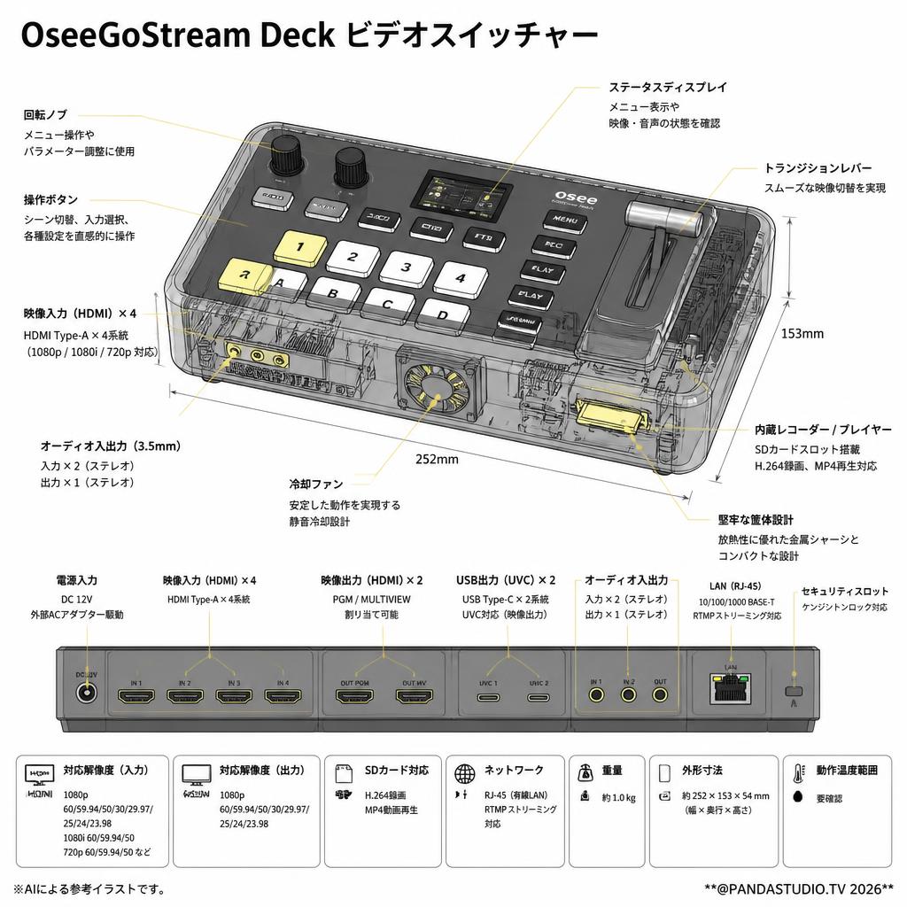 OseeGoStream Deck ビデオスイッチャー スペック