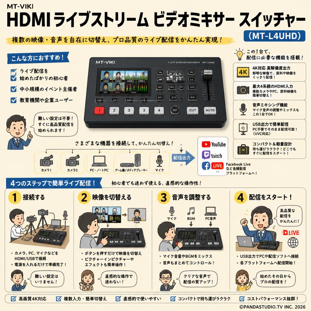 MT-VIKI HDMIライブストリーム ビデオミキサー スイッチャー（ MT-L4UHD） おもな対象のお客様