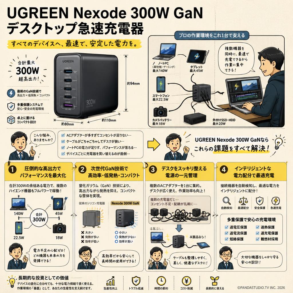 UGREEN Nexode 300W GaN デスクトップ急速充電器 概要