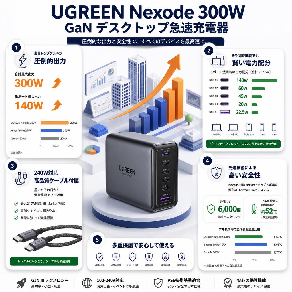 UGREEN Nexode 300W GaN デスクトップ急速充電器 セールスポイント
