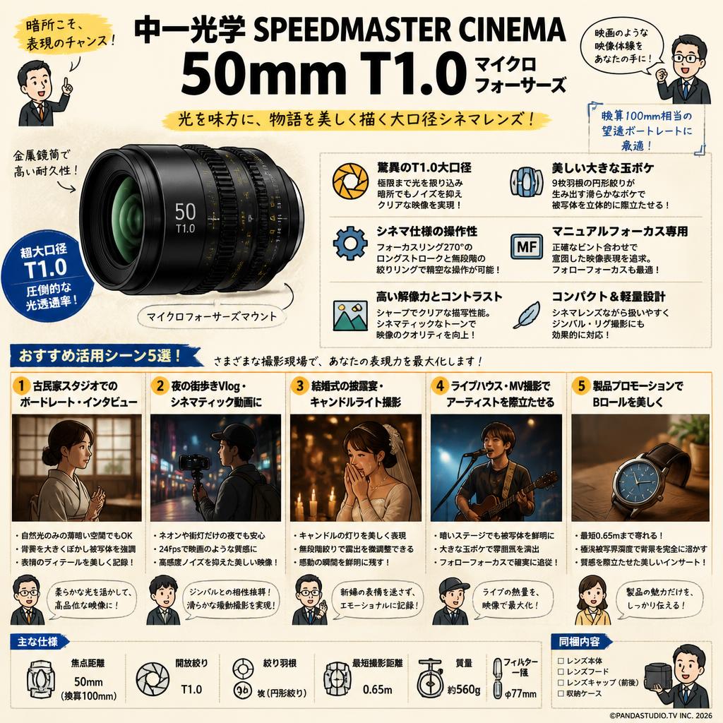 中一光学 SPEEDMASTER CINEMA 50mm T1.0 マイクロフォーサーズ 用途