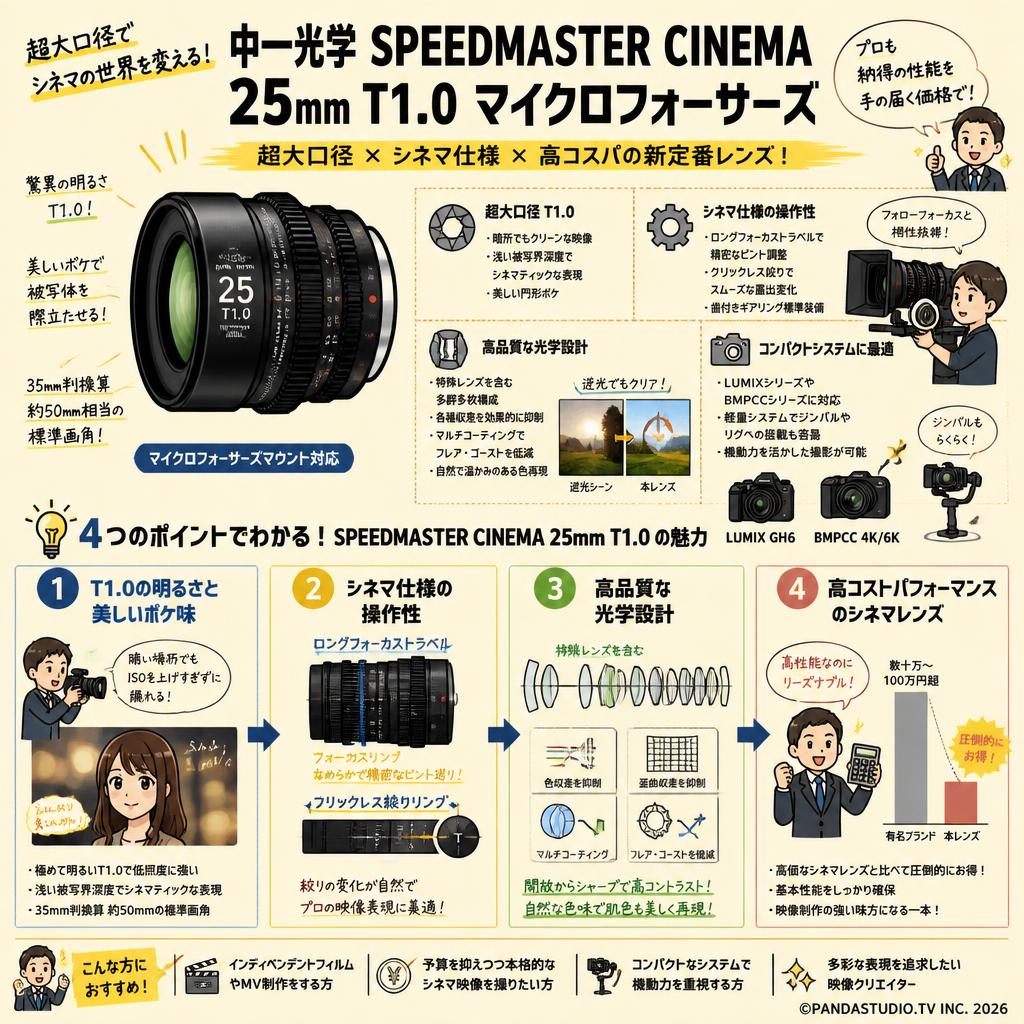 中一光学 SPEEDMASTER CINEMA 25mm T1.0 マイクロフォーサーズ 概要