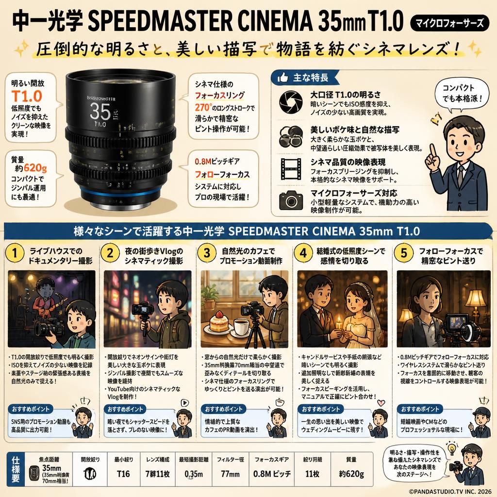 中一光学 SPEEDMASTER CINEMA 35mm T1.0 マイクロフォーサーズ 用途