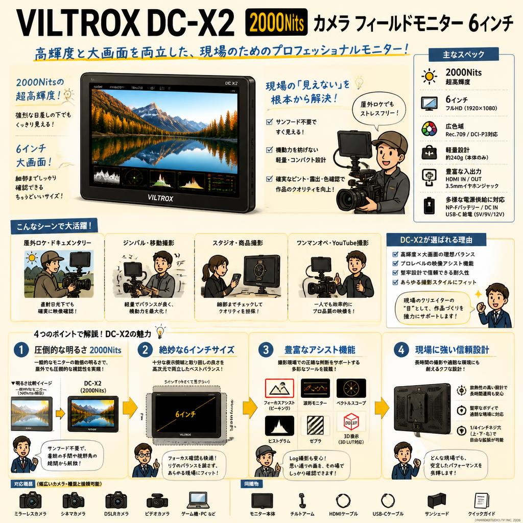 Viltrox DC-X2 2000Nits カメラ フィールドモニター 6インチ 概要