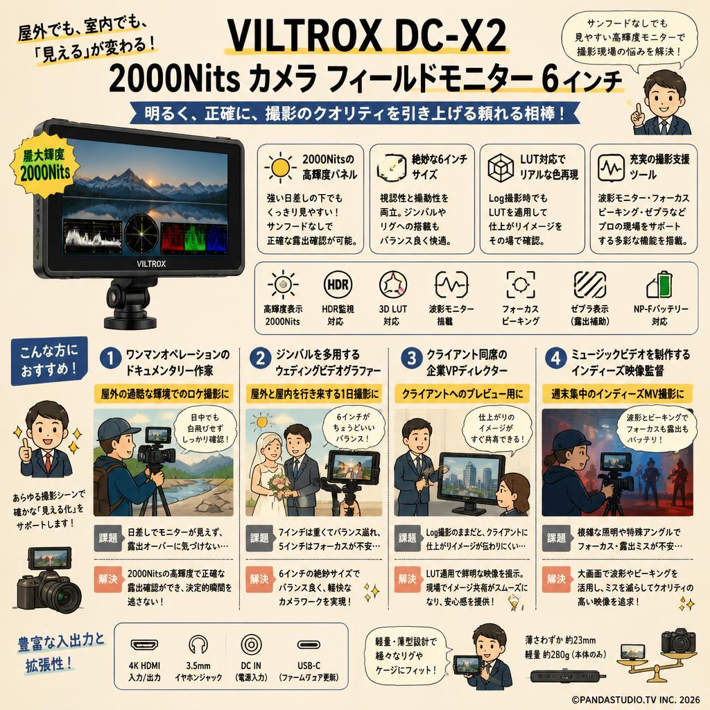 Viltrox DC-X2 2000Nits カメラ フィールドモニター 6インチ おもな対象のお客様