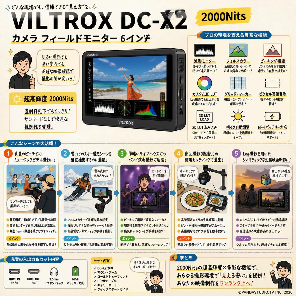 Viltrox DC-X2 2000Nits カメラ フィールドモニター 6インチ 用途
