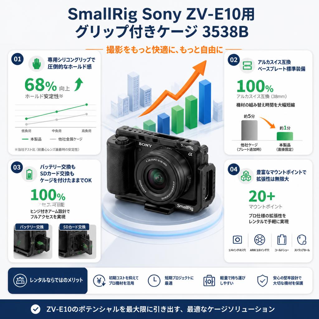 SmallRig Sony ZV-E10用グリップ付きケージ 3538B セールスポイント